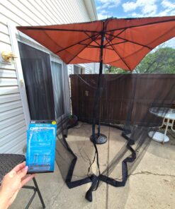 Patio Umbrella Mosquito Netting - Polyester Mesh Screen with Zipper Opening and Water Tube at Base to Hold in Place - Helps Protect from Mosquitoes - Fits 9FT Umbrellas and Patio Tables - Black 50 91BDDuwNP2L