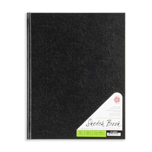 Pentalic - 8.5"x 11" Hardbound Sketchbook, 110 Sheets, Black 8-1/2-inch x 11-inch, 220 Pages Hard Bound Sketchbook, Black