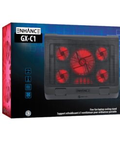 ENHANCE Gaming Laptop Cooling Pad Stand with LED Cooler Fans , Adjustable Height , & Dual USB Port for 17 inch Laptops - 5 Ultra Quiet High Performance Fans 2630 RPM & Built-In Bumpers - Red 29 91BHo7vicNL 1