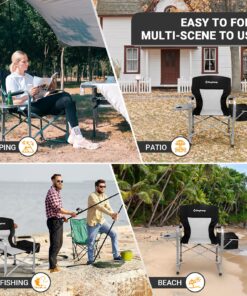 KingCamp Heavy Duty Camping Director Chair Outdoor Folding Chairs for Adults Oversized Camp Chair with Side Table, Cooler Bag, Padded Arms, for Fishing Sports Beach Picnic, Iron, Support 330lbs 17 91BQ7lXFlL