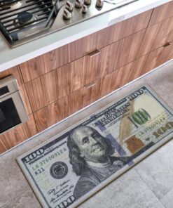 Machine Washable $100 Bill Design Non-Slip Rubberback 22x53 Modern Runner Rug for Hallway, Kitchen, Bedroom, 22" x 53", Multicolor Money New $100 Runner - 22" x 53" 27 91BZ77VegAL