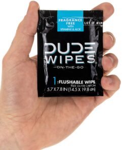DUDE Wipes - On-The-Go Flushable Wipes - 2 Pack, 60 Wipes - Unscented Extra-Large Individually Wrapped Adult Wet Wipes - Vitamin E & Aloe - Septic and Sewer Safe Fragrance Free 30 Count (Pack of 2) 16 91Bh3uhlkWL