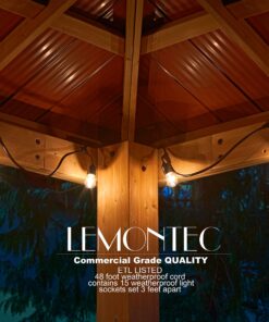 Lemontec Commercial Grade Outdoor String Lights with 15 Hanging Sockets - 48 Ft Black Weatherproof Cord Weatherproof Strand for Patio Garden Porch Backyard Party Deck Yard – S14 Black 27 91Bme367U9L