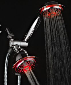 PowerSpa All-Chrome 7-Color LED Shower Head/Hand Held Shower High Pressure Twin Combo Showerhead System with Air Turbo Technology - Includes Premium Stainless Steel Hose and 3-way Water Diverter 22 91ByXWsDyUL