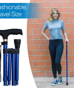 RMS Folding Cane - Foldable Walking Cane with Adjustable Height - Collapsible and Lightweight - Soft Ergonomic Handle for Comfortable Grip - Portable Walking Stick for Mobility Aid Blue 17 91C9GJVvCGL