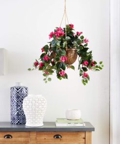 Nearly Natural Bougainvillea Basket Silk 1 Artificial Hanging Plant, 32 x 32 x 24, Green, Pink 40 91D618bJGuL