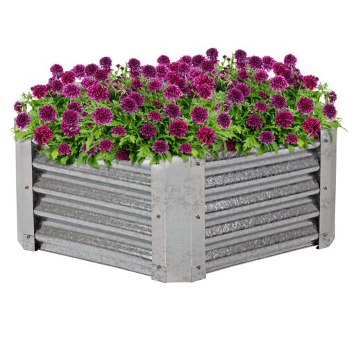 Sunnydaze 40-Inch Hexagon Galvanized Steel Raised Garden Bed Kit - Outdoor Metal Planter for Plants and Vegetables - Silver