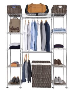 Seville Classics Closet Garment Organizer with Metal Hanging Rod Wardrobe Storage System, w/ Steel Shelves for Clothes, Shirts, Jackets, Coats, Blankets, Shoes, Steel, Expandable Rack 42 91EFbXGjc1L