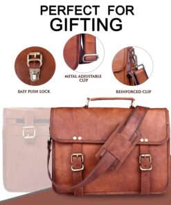 ANUENT 14 Inch Genuine Leather Messenger Bag Vintage Brown Small Briefcase Shoulder CrossBody Satchel for Men and Women Ideal for Laptop, iPad, and Tablet 16 91ERX9hQ3L