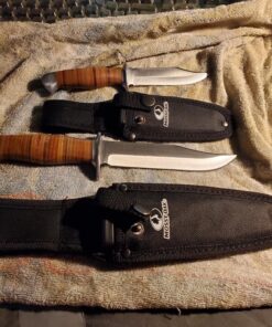Mossy Oak 2-piece Bowie Knife, Fixed Blade Hunting Knife with Leather Handle, Sheath Included 60 91EXf0JcooL