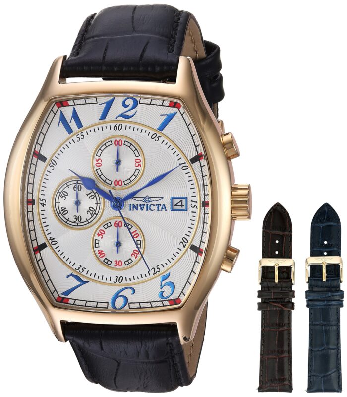 Catalog 3 Invicta Men's 14330 Specialty Tonneau Watch with 3 Textured Leather Strap Set