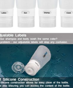 LiquiSnugs Premium - 100% Guaranteed Leak Proof Silicone Travel Bottles For Toiletries - TSA Approved Container. Premium Range Travel Shampoo Bottles with Suction Cups and Adjustable Labels 24 91EqmBM6iLL