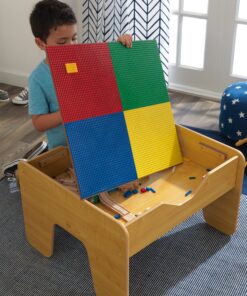 KidKraft 2-in-1 Reversible Top Activity Table with 200 Building Bricks and 30-Piece Wooden Train Set, Natural, Gift for Ages 3+ 36 91FN6WtrV9L