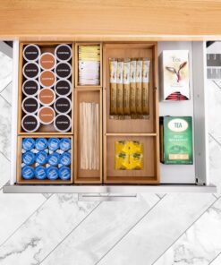 Seville Classics Bamboo Premium Organizer Storage Bins for Kitchen Silverware, Pantry, Closet, Office Desk, Pens, Utensils, Makeup, K Cup, Bamboo, Bin Set w/Dividers (5 Piece) Bin Set w/ Dividers (5 Piece) 23 91FUStPl0UL