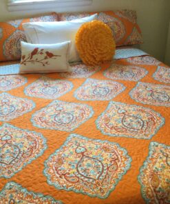Lush Décor Harley Quilt Damask Pattern Reversible 5 Piece Bedding Set, King, Tangerine 47 91FtEFSUEpL