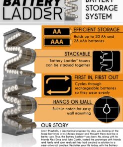 Battery Ladder (TM) Clear AA & AAA Combo Battery Holder/Storage - Vertical Organizer Case That Holds 28 AAA & 20 AA Batteries - Stackable, Expandable and Wall Mountable - Combo Pack 21 91G3I4iq9aL