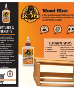 Gorilla Wood Glue, 4 Ounce Bottle, Natural Wood Color, (Pack of 1) 1 - Pack 12 91G59G gs L