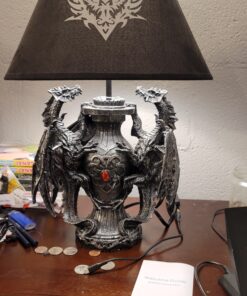 Zeckos Gothic Guardians of Light Medieval Dragons Resin Table Lamp - Dark Fantasy - 19 Inches High - with Black Fabric Tribal Dragon 13 Inch Diameter Lampshade 26 91GDTEmSJdL