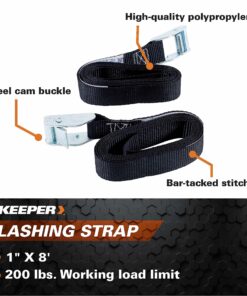 Keeper - 1" x 8' Cargo Lashing Strap, 2 Pack - 200 lbs. Working Load Limit And 600 lbs. Break Strength, Pack of 2 9 91GeyqgpwbL