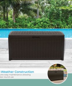 Suncast 99 Gallon Resin Wicker Patio Outdoor Storage Container for Toys, Furniture Deck box, Mocha 36 91Gl3Ib1afL