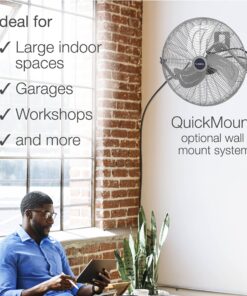 Lasko High Velocity Max Performance Floor Fan with Wall mount Option, 3 Powerful Speeds, Pivoting Fan Head for Home, Garage, Attic, 20", Black, 2265QM 28 91H3PnHhXNS