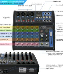 Pyle Professional Audio Mixer Sound Board Console - Desk System Interface with 6 Channel, USB, Bluetooth, Digital MP3 Computer Input, 48V Phantom Power, FX16 Bit DSP- PMXU63BT , Black 21 91HG5yULnlS