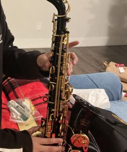 Lazarro Professional Black-Gold Keys Eb E Flat Alto Saxophone Sax, 11 Reeds, Case & Many Extras - 24 COLORS Available - 360-BK BLACK/GOLD Keys 25 91HVOobHMGL