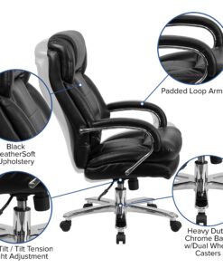Flash Furniture Big & Tall Office Chair | Black Leather Swivel Executive Desk Chair with Wheels Black Leathersoft 22 91HYk7z01aL