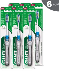 GUM Folding Travel Toothbrush - Compact Head + Tongue Cleaner - Soft Bristled Travel Toothbrushes for Adults 1ct (6pk) 6 Brushes 20 91Hk8eVlCZL
