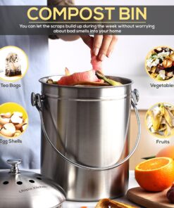 Utopia Kitchen Compost Bin for Kitchen Countertop - 1.3 Gallon Compost Bucket for Kitchen with Lid - Includes 1 Spare Charcoal Filter (Silver) Silver 28 91HntMVN2XL