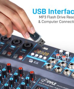 Pyle Professional Audio Mixer Sound Board Console Desk System Interface 8 Channel Digital USB Bluetooth MP3 Computer Input 48V Phantom Power Stereo DJ Studio FX 16Bit DSP Processor PMXU83BT, Black 19 91Hpo46xRzL