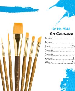 PRINCETON ARTIST BRUSH CO. Princeton Real Value, Series 9100, Paint Brush Sets for Acrylic, Oil & Watercolor Painting, Syn-Gold Taklon (Rnd 2, 4, Liner 2/0, Shader 2, 6, Angular 1/4, Wash 3/4) Gold 13 91I0ADC1mnL