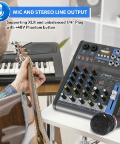 Pyle Professional Audio Mixer Sound Board Console System Interface 4 Channel Digital USB Bluetooth MP3 Computer Input 48V Phantom Power Stereo DJ Studio Streaming FX 16-Bit DSP processor-PMXU43BT 26 91I24ooGMHS