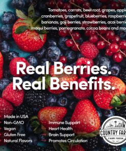 COUNTRY FARMS Super Reds, Energizing Polyphenol Superfood, 48 Super Fruits and Berries, Powerful Antioxidants and Polyphenols, Supports Energy, 20 Servings, Mixed Berry Flavor 20 Servings (Pack of 1) 24 91IBj2r05kL