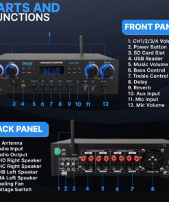 Pyle Bluetooth Home Audio Theater Amplifier Stereo Receiver 4 Channel 800 Watt Sound System w/MP3, USB, SD, AUX, RCA, FM,MIC, Headphone, Reverb Delay, LED Vol, for Home/Studio/Theater Speakers 18 91IDPKrPXtL