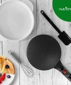 Crepe Maker - Cooks Crepes Bacon, Roti, Tortillas & Pancakes - Nonstick Cooktop - 8-inch Cook Area with On/Off Switch, Automatic Temperature Control & Cool-Touch Handle - Includes Whisk & Spatula 22 91IEoZU99aL