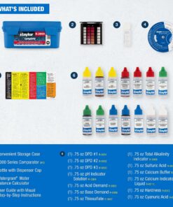 Taylor K-2005 Complete DPD High Range, 9-in-1 Pool & Spa Test Kit for Free & Total Chlorine, Bromine, pH, Acid & Base Demand, Total Alkalinity, Calcium Hardness, Cyanuric Acid | Made in The USA 17 91IFvnoWOvL