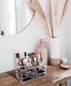 Ikee Design Clear Acrylic Makeup Organizer, Elegant Makeup Storage Organizer for a Stylish Vanity, Bathroom, or Dresser Décor, Clear Design for Easy Visibility and Quick Access 1) 1 Top 4 Drawers 42 91IJmSSQuWL