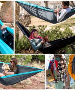 Kootek Camping Hammock Double & Single Portable Hammocks Camping Accessories for Outdoor, Indoor, Backpacking, Travel, Beach, Backyard, Patio, Hiking Grey & Sky Blue Large 33 91IK66tJkNL