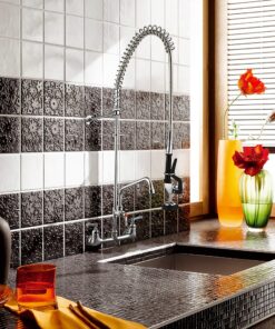 Aquaterior Upgraded Pre-Rinse Commercial Kitchen Faucet with Sprayer 44" Height Wall Mount Double Handle with Add-On 12" Rotatable Spout Pull Down for 2/3 Compartment Sink CUPC NSF CEC 44" with Short Spout 18 91If Q2IlUL