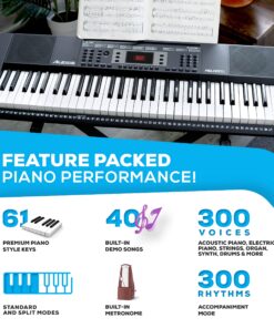 Alternative view of Alesis Melody 61 Key Keyboard Piano for Beginners with Speakers, Stand, Bench, Headphones, Microphone, Sheet Music Stand, 300 Sounds and Music Lessons