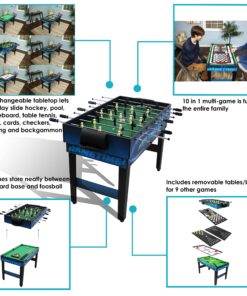 Sunnydaze 10-in-1 Game Table - Combination Multi-Game Table with Billiards, Push Hockey, Foosball, Ping Pong, and More - 49.5-Inch - Classic Wood Stain Game Time Blue 15 91IupTjV0EL