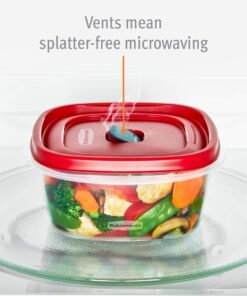 Rubbermaid 60-Piece Food Storage Containers with Lids, Salad Dressing and Condiment Containers, and Steam Vents, Microwave and Dishwasher Safe, Red 22 91J5myBhuaL