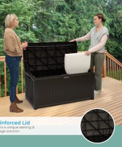 Suncast 99 Gallon Resin Wicker Patio Outdoor Storage Container for Toys, Furniture Deck box, Mocha 39 91JGz6MQmfL