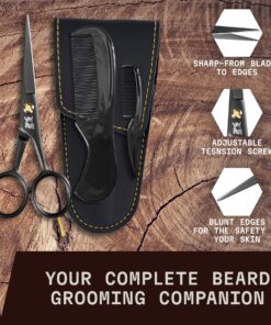 5" Professional German Beard and Mustache Scissors - Moustache Grooming Kit for Trimming Facial Hair with Beard Scissors, Beard Comb,Mustache Comb, and Carry Case by Striking Viking 19 91JIzSQyTJL