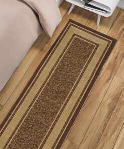 Machine Washable Bordered Design Non-Slip Rubberback 2x7 Traditional Runner Rug for Hallway, Kitchen, Bedroom, Living Room, 1'10" x 7', Brown Border Dark Brown Runner - 1'10" x 7' 38 91JPCzCh5rL