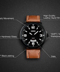 cofuo Mens Fashion Dress Analog Quartz Watch with Brown Leather Band Unique Big Face Number Retro Casual Wrist Watches Classic Business Waterproof Wristwatch Calendar Date Week - Black Brown 25 91Ji7kye2kL