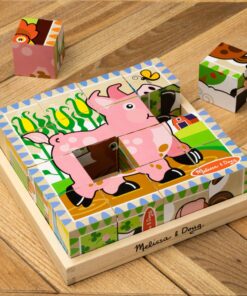 Melissa & Doug Farm Wooden Cube Puzzle With Storage Tray - 6 Puzzles in 1 (16 pcs) - Toddler Animal Puzzle -FSC-Certified Materials, 8.25 x 8.2 x 2.25 26 91JmaiABzbL