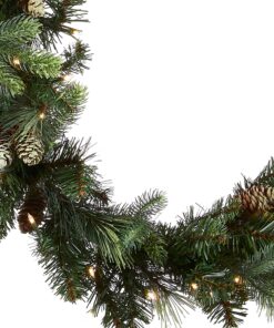 Alternative view of National Tree Company Pre-Lit Artificial Christmas Garland, Green, Carolina Pine, White Lights, Decorated with Pine Cones, Plug In, Christmas Collection, 9 Feet 100 Lights