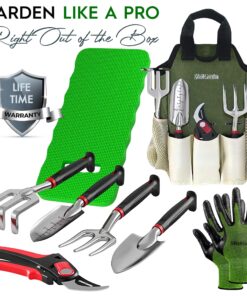 8-Piece Gardening Tool Set-Includes EZ-Cut Pruners, Lightweight Aluminum Hand Tools with Soft Rubber Handles- Trowel, Bamboo Gloves, Garden Tote, High Density Comfort Knee Pad Gardening Gifts Tool Set 17 91JvLeXsylL